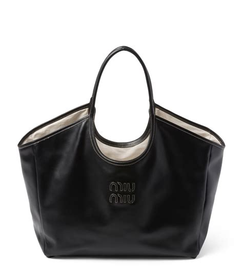 miu miu leather shoulder tote bag|More.